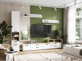Модульная стенка Санса (дуб сонома/белый) в Ленске - lensk.mebel-nsk.ru | фото